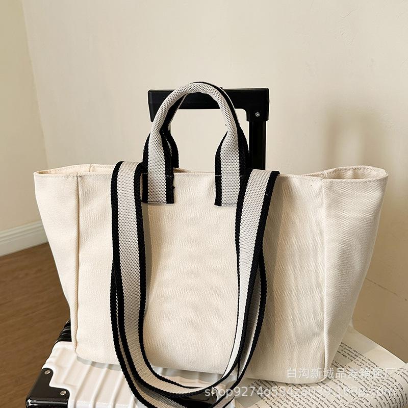 2025 Simple One Shoulder Handheld Canvas Bag Large Capacity Student Tote Canvas Bag Women's Cotton Shopping Canvas Bag