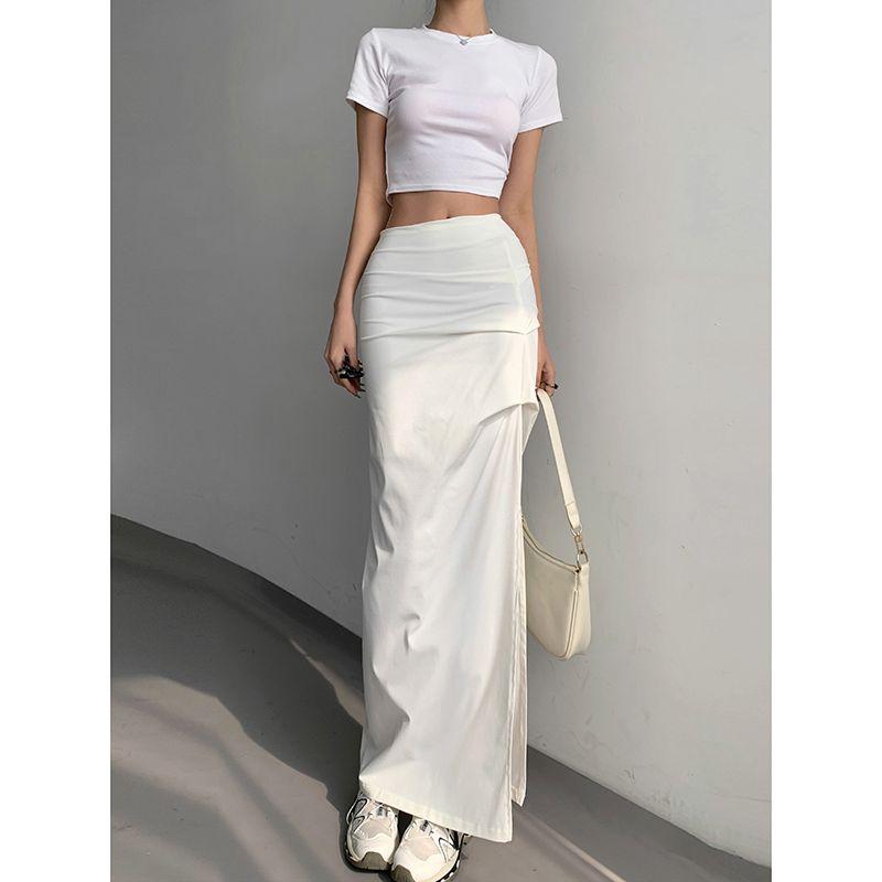 

Fashion White Silm Thin Quick-Drying Split Suit Skirt Black L