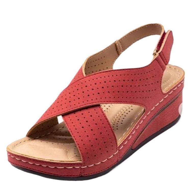 New 2025 European and American Foreign Trade Large Size Wedge Heel Sewing Line Retro Empty Breathable Summer Women's Sandals