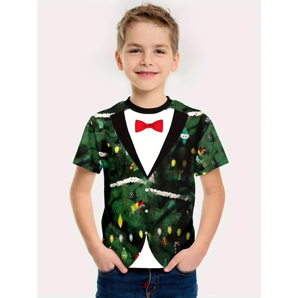 Children's T-shirts, Santa Claus Christmas prints, girls' clothes, cute cartoon pullovers, boys' tops, fashionable gifts, children's clothing