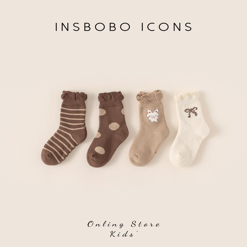 Insbobo Girls  Socks 2025 Winter New Style Children s Thickened Stylish Mid-Calf Socks Baby Autumn and Winter Children s Socks Trendy XL Socks Size 20-22cm Four pairs