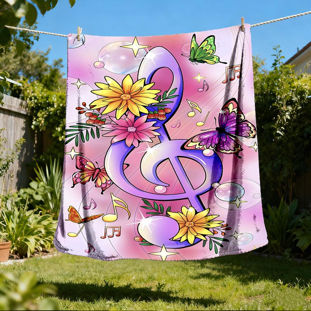 1pc Music Note, Butterfly Print Outdoor Blanket, Lightweight Polyester, 80x120cm
