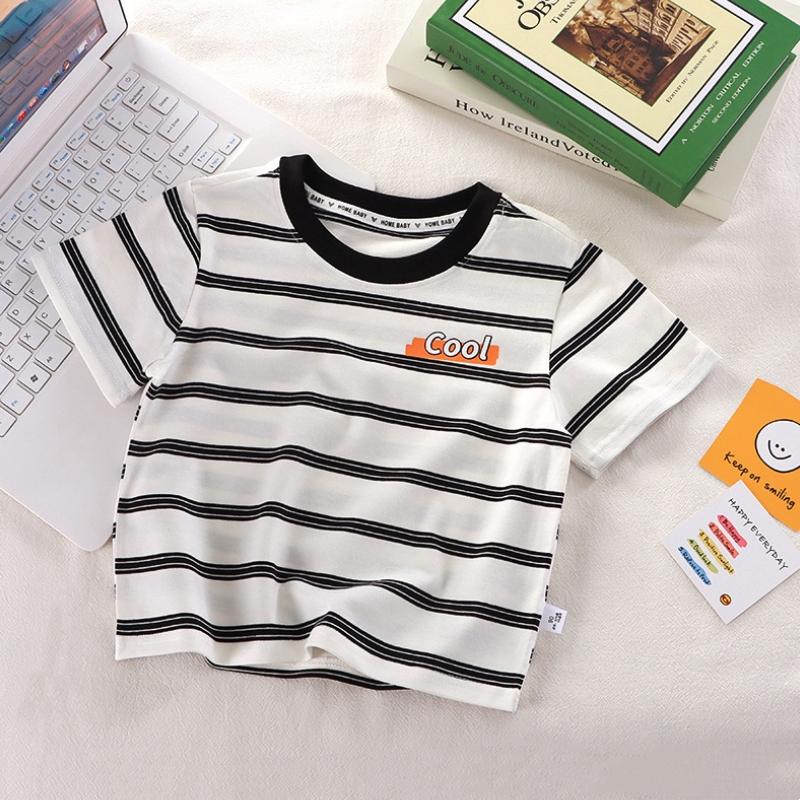 Children's Short-Sleeved Boys Girls Summer Striped T-Shirt Baby Thin Section Half-Sleeved Bottoming Shirt Casual Wear