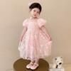 Girl Flower Fairy Sparkling Flower Dress New Summer Bubble Sleeve Princess Dress Elegant Birthday Dress