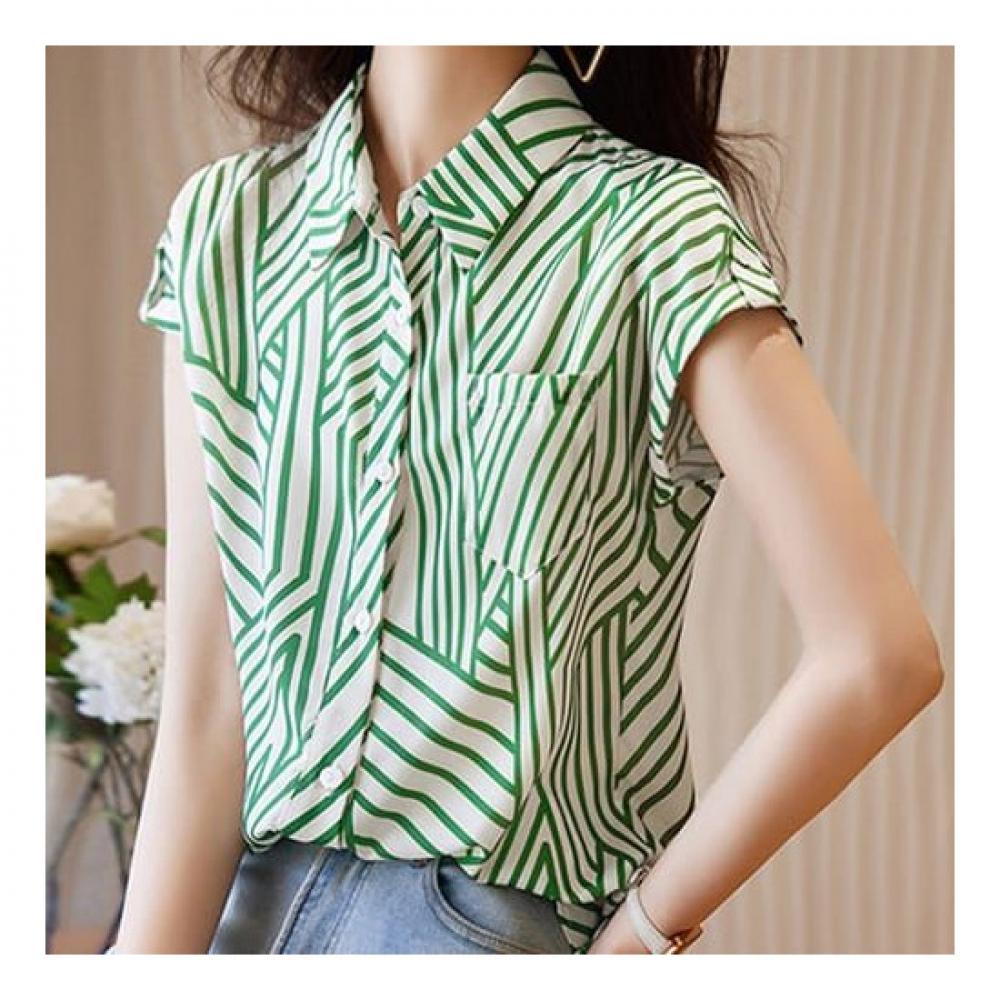 Navava Women Striped Cap Sleeve Shirt Nb2046