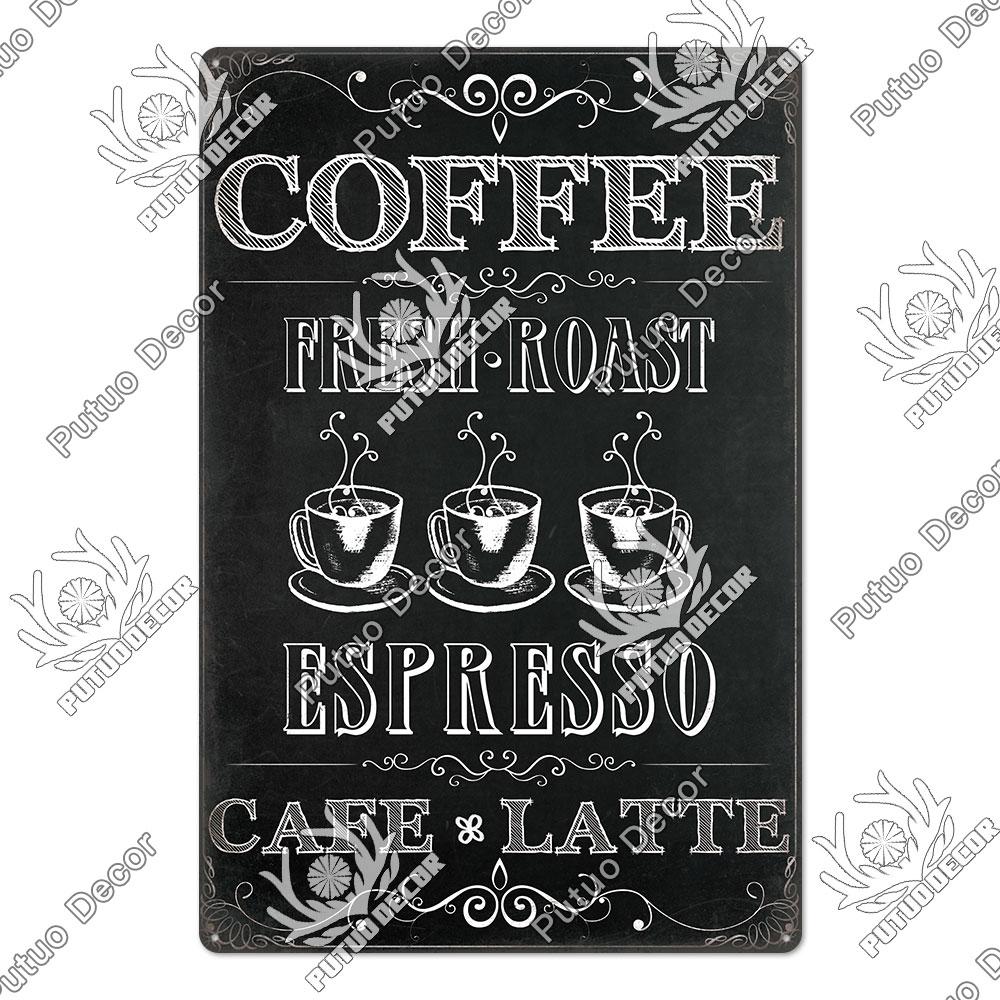 Putuo Decor Coffee Tin Sign Vintage Plaque Metal Plates Shabby Chic Wall Art Poster for Cafe Bar Living Room Home Man Cave Decor