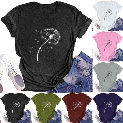 Women's Fashion Round Neck Short Sleeve T-Shirt Floral Printed Casual Top