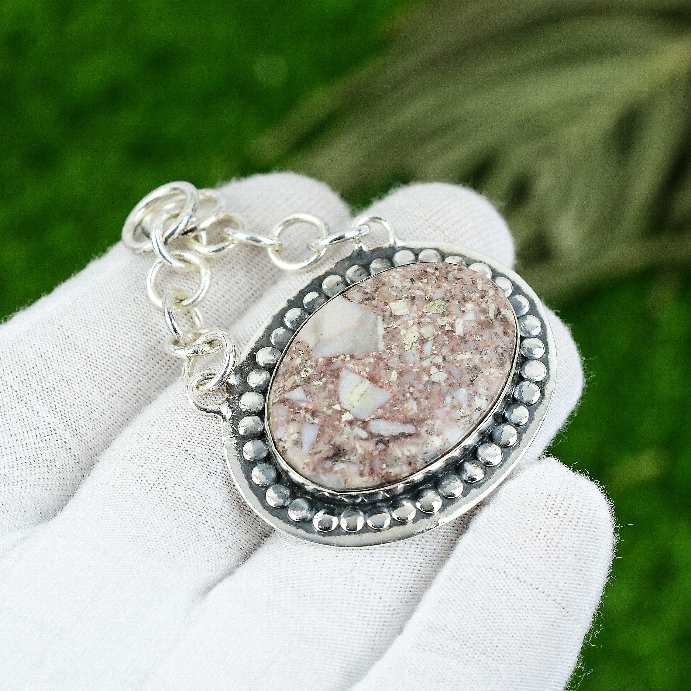 

Anniversary Gift For Her Natural Red Brecciated Mookaite Pendant 925 Silver