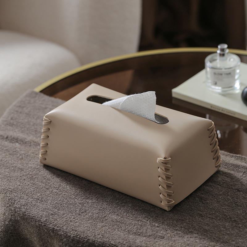 Tissue Box Luxury Woven PU Leather Napkin Case Pure Color Tissue Paper Holder Desktop Home Decoration Creative Paper Towel Cover