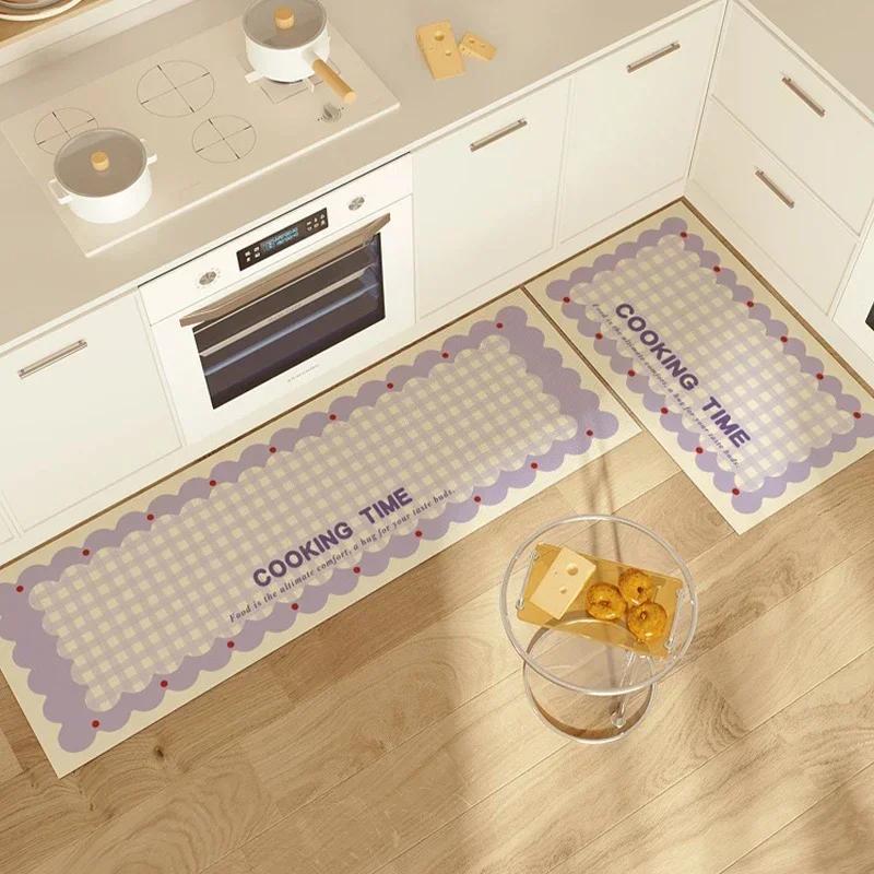 Kitchen Carpet Pvc Floor Mat Leather Waterproof Carpets Oil-proof Anti-slip Foot Mats Green Plaid Long Rug Home Decoration Rugs