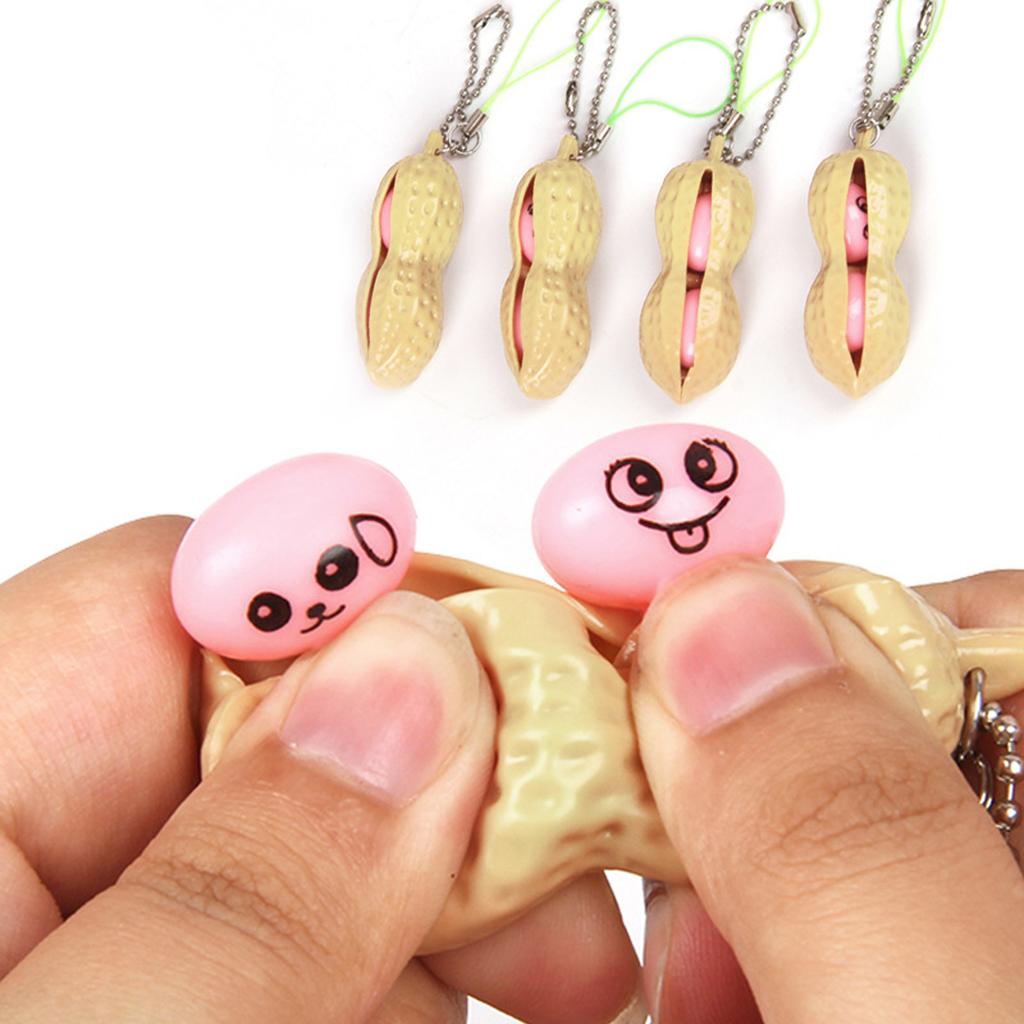 5/15/30/60PCS Peanut Fidget Toys Beans Keychain Squeeze Toys Decompression Stress Relief Peanut Key Chain for Kids Adult