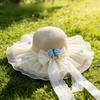 Summer Straw Hat With Lace Bow And Wide Brim For Sun Protection And Beach Vacation