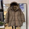 Nueva ropa de invierno holgada talla grande engrosada con capucha color liso chaqueta de plumón de pato blanco ropa de mujer mediana y larga