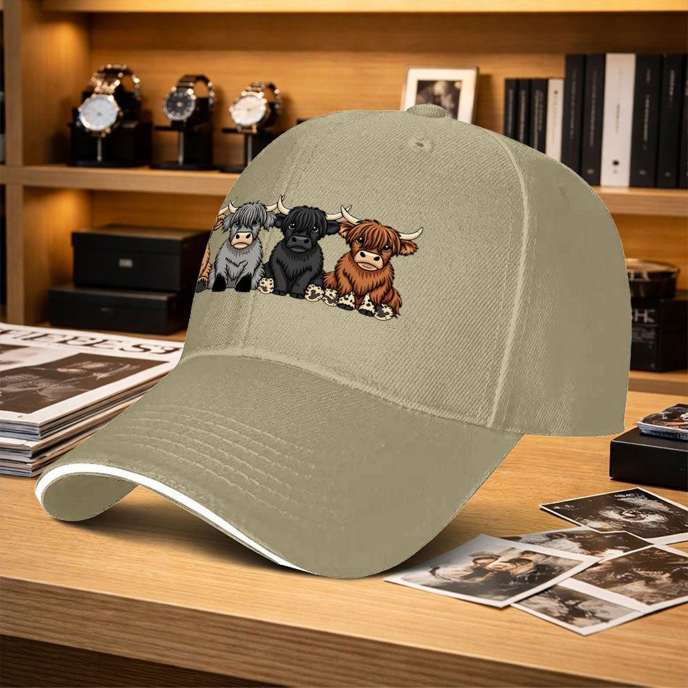 Highland Cow Cartoon Adjustable Baseball Cap Unisex Outdoor Sports Hat For Fishing Golf Camping Hiking