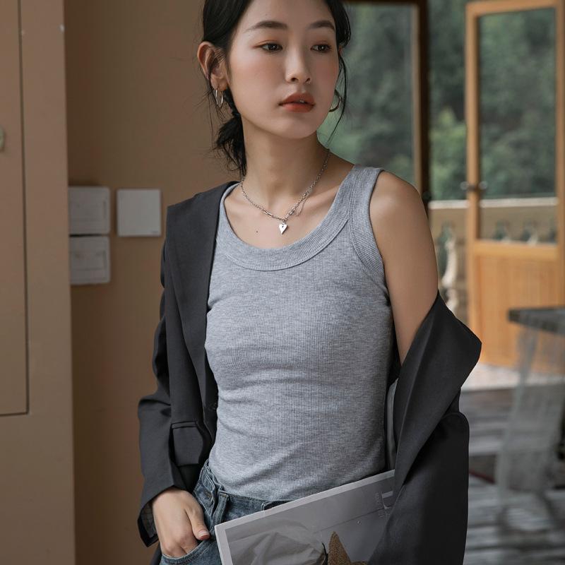 Threaded Cotton Suspender Vest for Women's Summer Breast Protection and Anti-exposure Inner Base Top