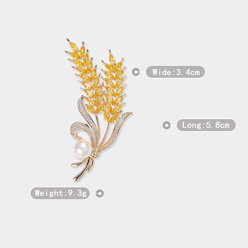 Broche Élégante Perle Blé Doré: Accessoire de Vêtement DIY en Cuivre Luxueux Zircon