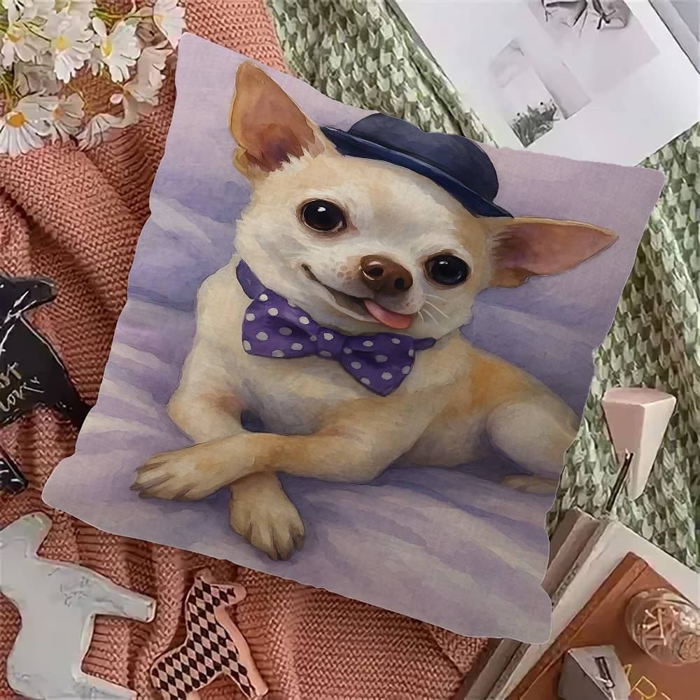Cute Cartoon Chihuahua Dog Personalized Pillow Cover Kids Bedroom Wild Party Decor Pillowcase Kid Birthday Shower Gift