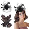 Black Fascinators Hat  Pillbox Hat Wedding Lace Gloves  Women