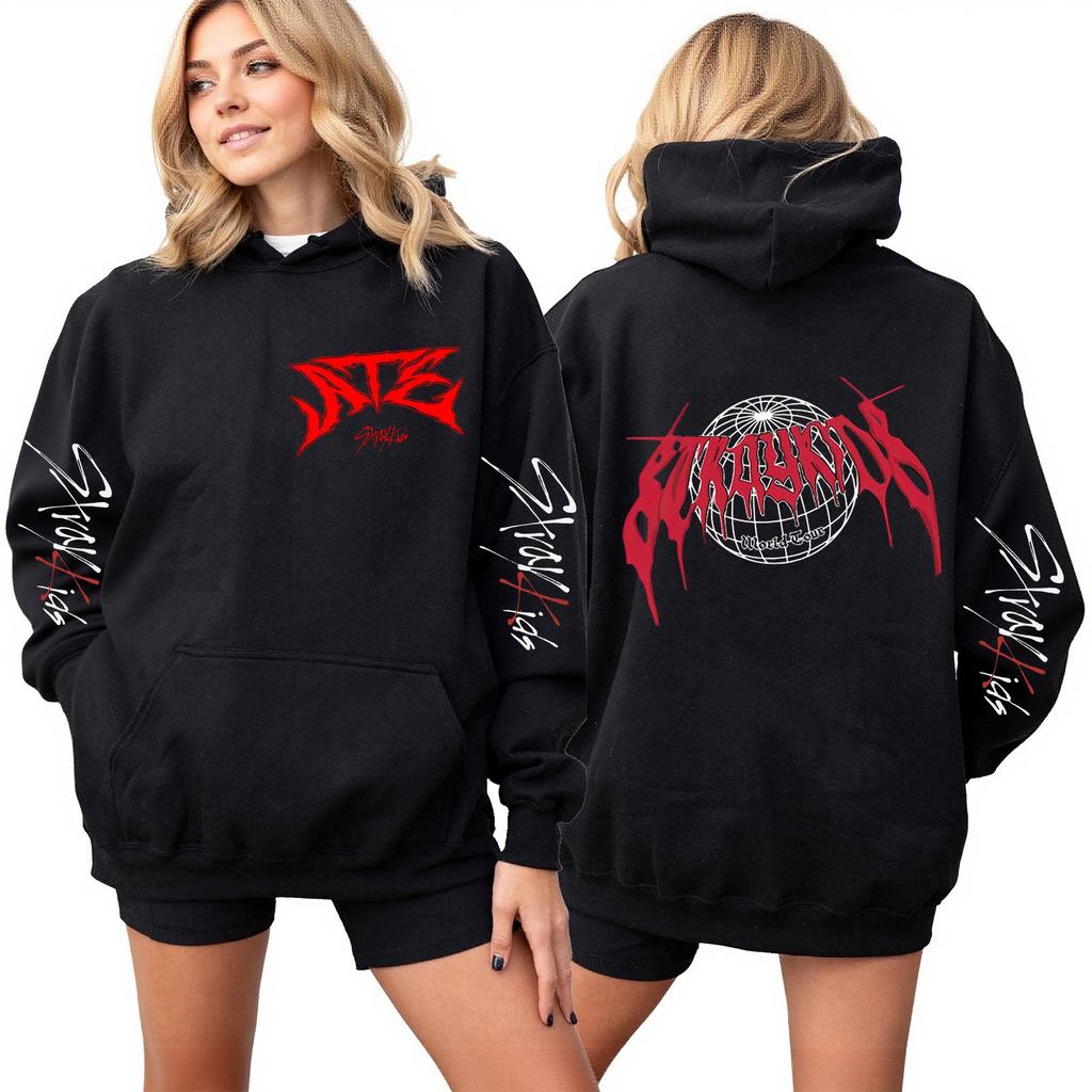 Roupa Casual Feminina da Moda Fato de Treino Top de Manga Comprida Moletom com Capuz Estampado