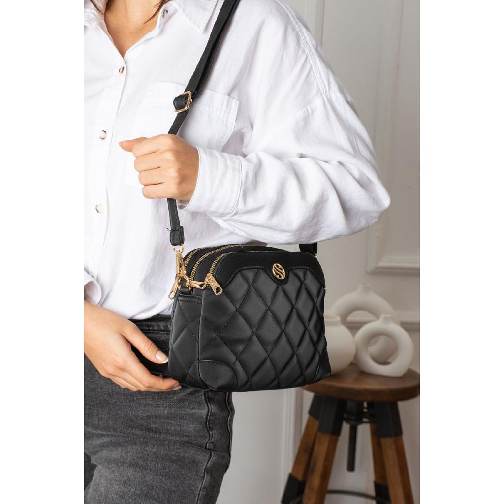 Verstellbare Schulter- und Umhängetasche für Damen mit Kreuzriemen und 4 Fächern