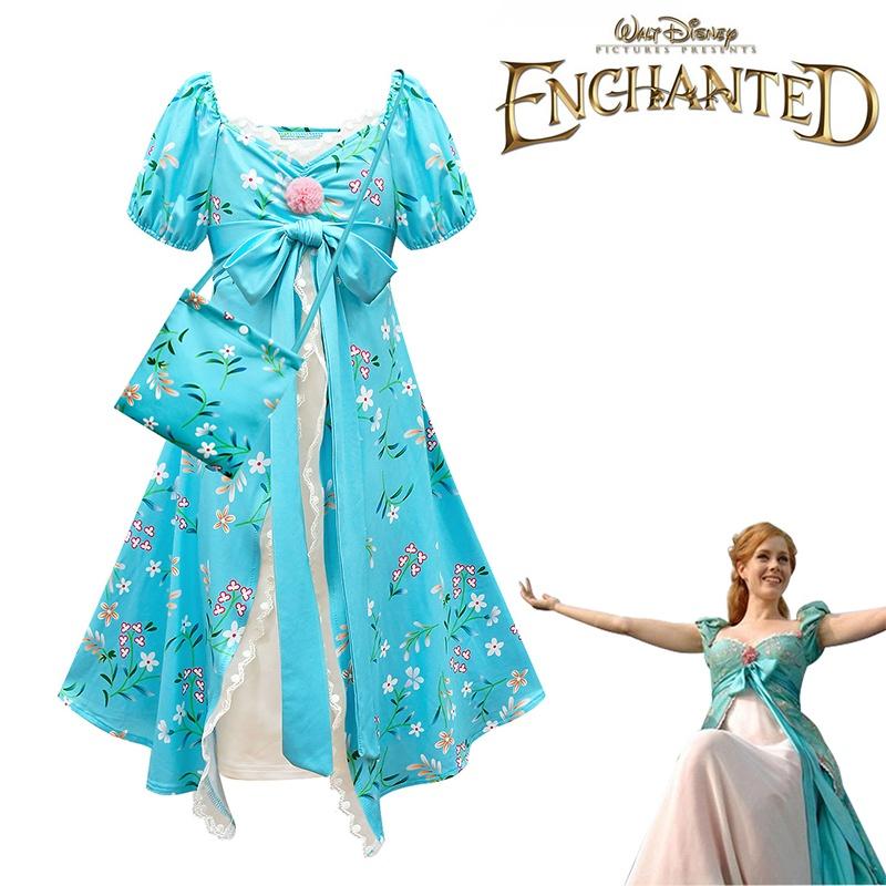 2 Enchanted Kids Giselle Cosplay Costume Dress Bag Outfit Carnival Roleplay Girl