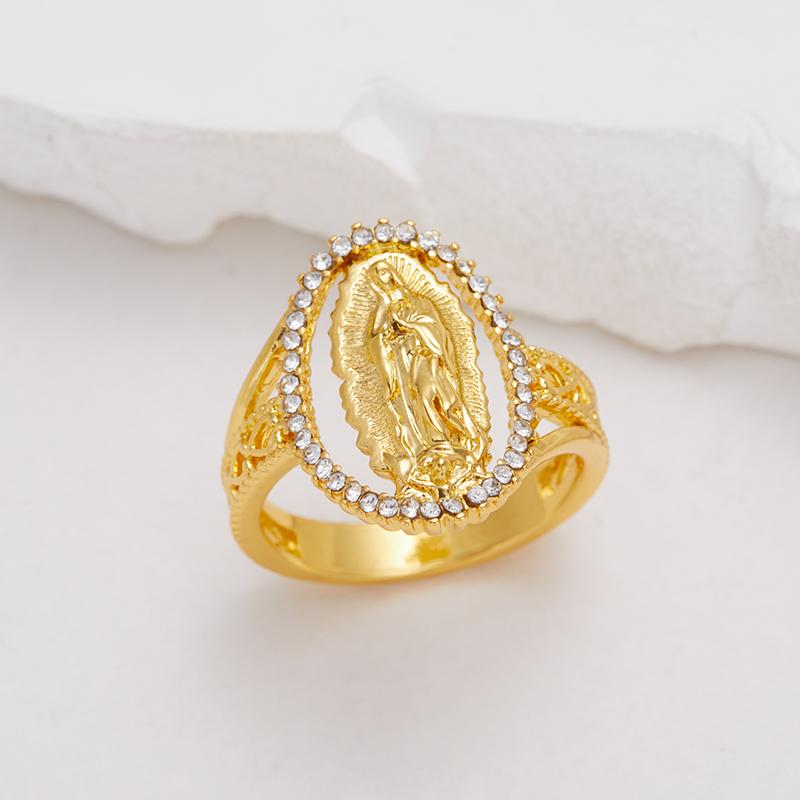 6-10 Maat Hol Patroon Gesneden Portret Ring, Geschikt voor Dames Modetrend Religieuze Accessoires Cadeaus