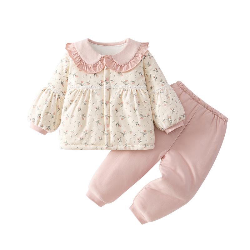 Thickened Infant & Toddler Winter Clothing Set: Cotton-Padded Newborn Pajamas & Children's Homewear for Autumn (Size 90)