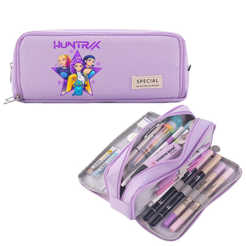Korean Style Multi-functional Demon Hunter Pencil Case for Students - Three-Layer Oxford Cloth Stationery Box