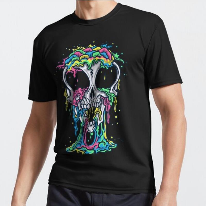 Mens Fashionable Skull Graphic T-Shirt - 3D Digital Print Breathable & Flexr Outdoor Tee with Vivid Art and Classic Crew Neck