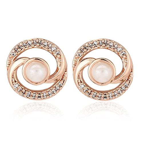 Estele Rose Gold Plated CZ Whirlpool Designer Necklace Set with Pearl for Women