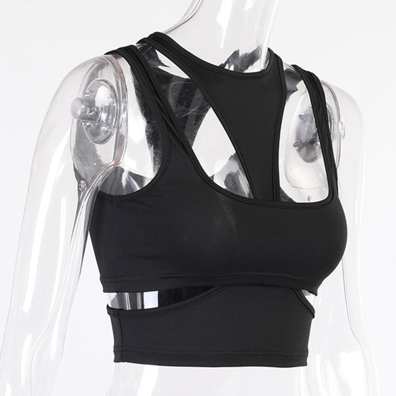 

Сексуальные укороченные топы из 2 предметов оверсайз с вырезами, 2021 летняя одежда для женщин, уличная одежда в стиле готический панк, майка на бретелях L чёрный