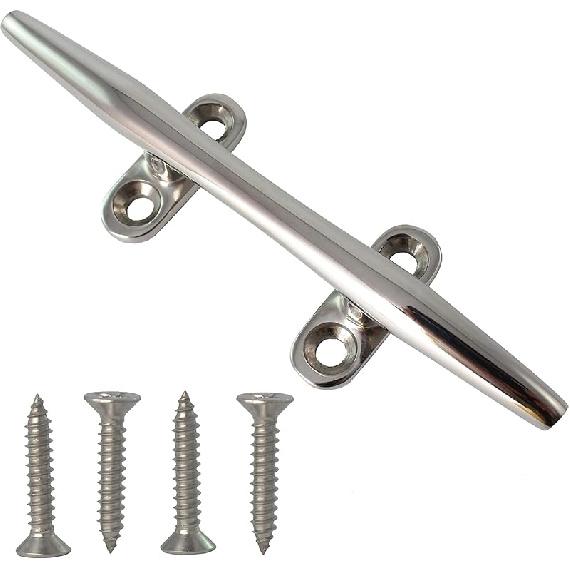 4/5/6 inch Dock Cleats - 316 Stainless Steel Boat Cleats Boat Dock Cleats,Open Base Dock Cleat with Fasteners,Marine Cleat Rope Cleat Boat Cleat for 6  Silver (1 PK)
