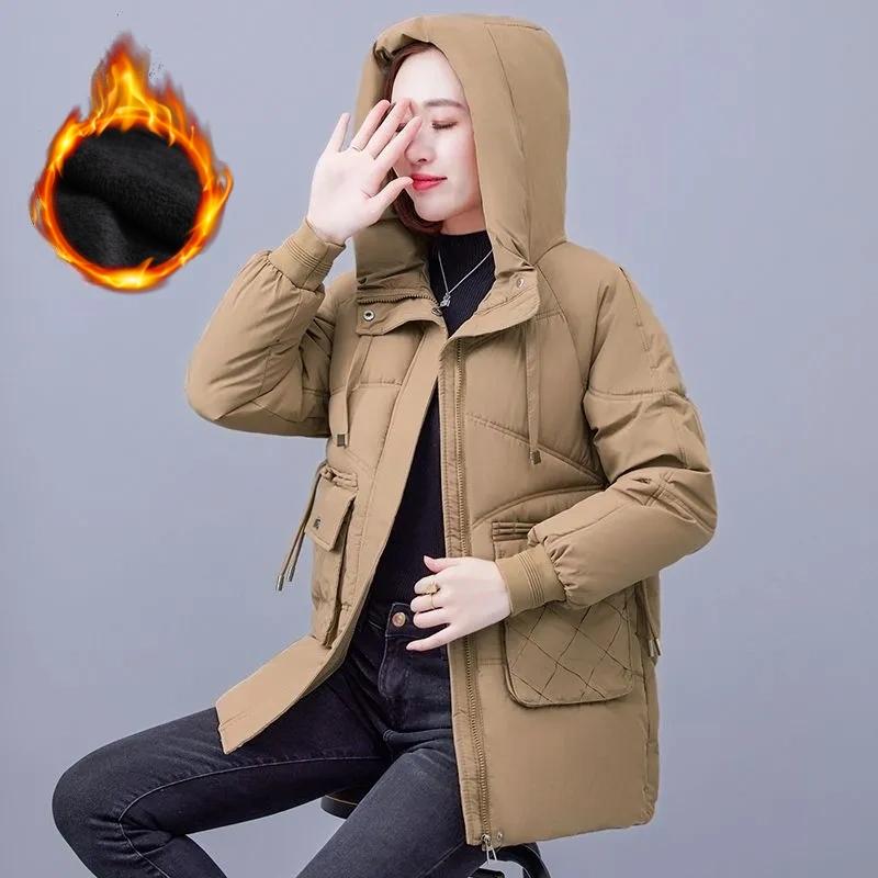 

Куртка пуховая хлопковая женская больших размеров осенне-зимняя куртка-хлеб свободная с капюшоном S хаки