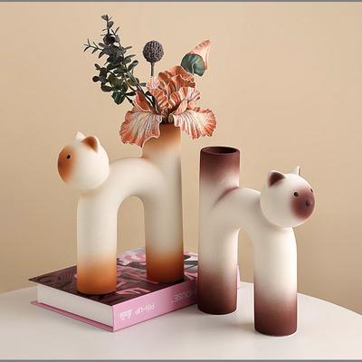 European Style Cat Ceramic Flower Vase Living Room Table Art Flower Arrangement Container Creative Desktop Hydroponic Container