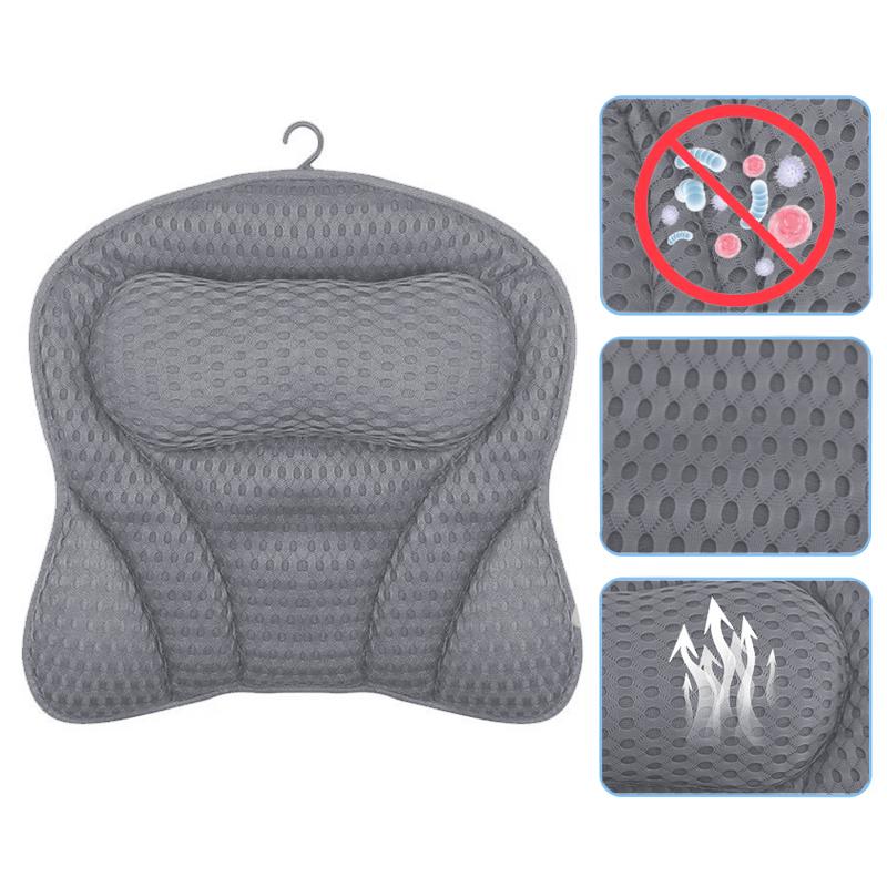 1Pc Non-slip Luxury Polyester Fiber Waterproof Bath Pillow Solid Color Cushion Home Spa Bathtub Headrest