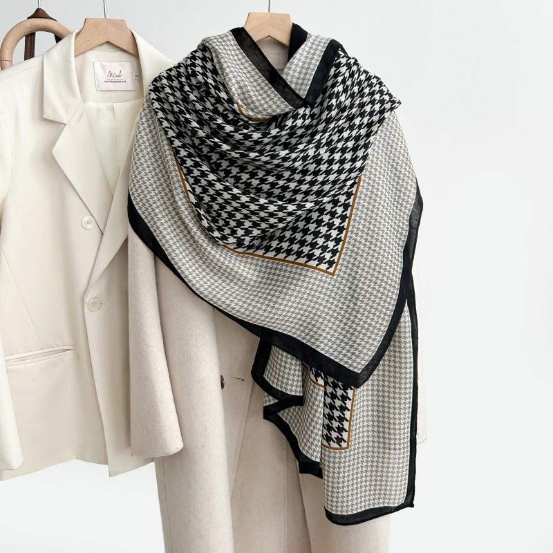 Elegant Houndstooth Pattern Lightweight Warm Long Neck Scarf For Women