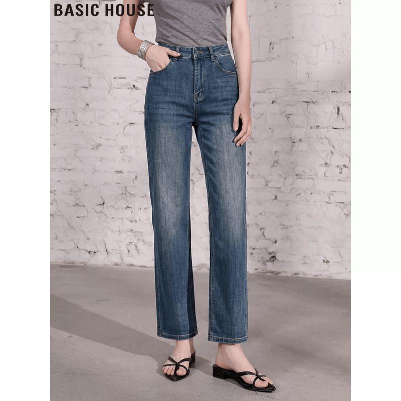 Basic House Women s High-Waist Straight Cropped Jeans M