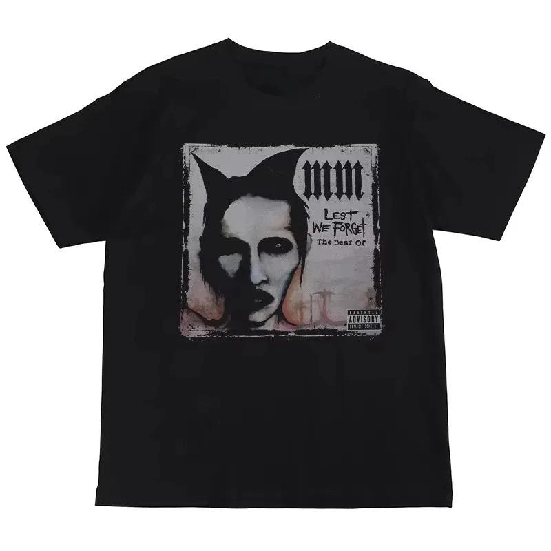 Gothic Rock Marilyn Manson Fan Tees Vintage Death Hype T-shirts Men Women Oversized Y2k 90s Pure Cotton Streetwear Clothing Tops