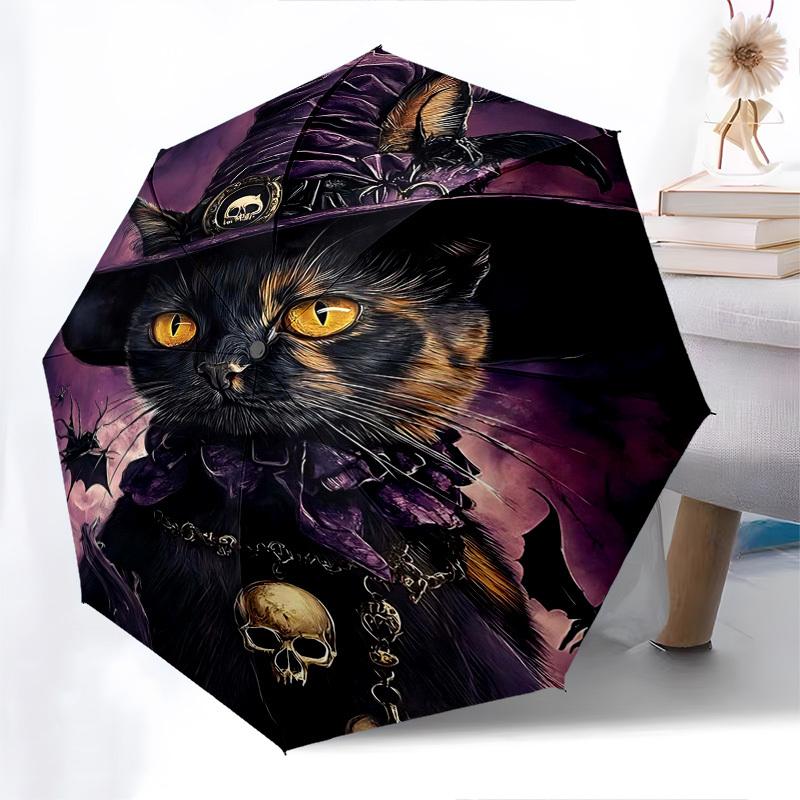 

1pc Witch Hat Cat Automatic Folding Umbrella, Portable 3-Fold Design with Skull Pendant, Outdoor for Fans, Travelers, Everyday Use, Festival Gift (8 B