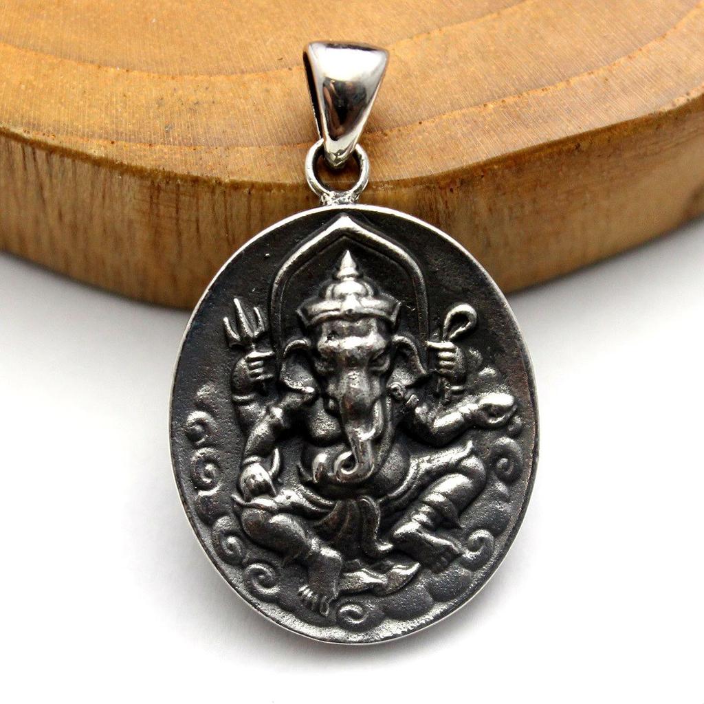 Indian Ganesha Pendant Top Pendant Amulet Hindu Sterling Silver 925