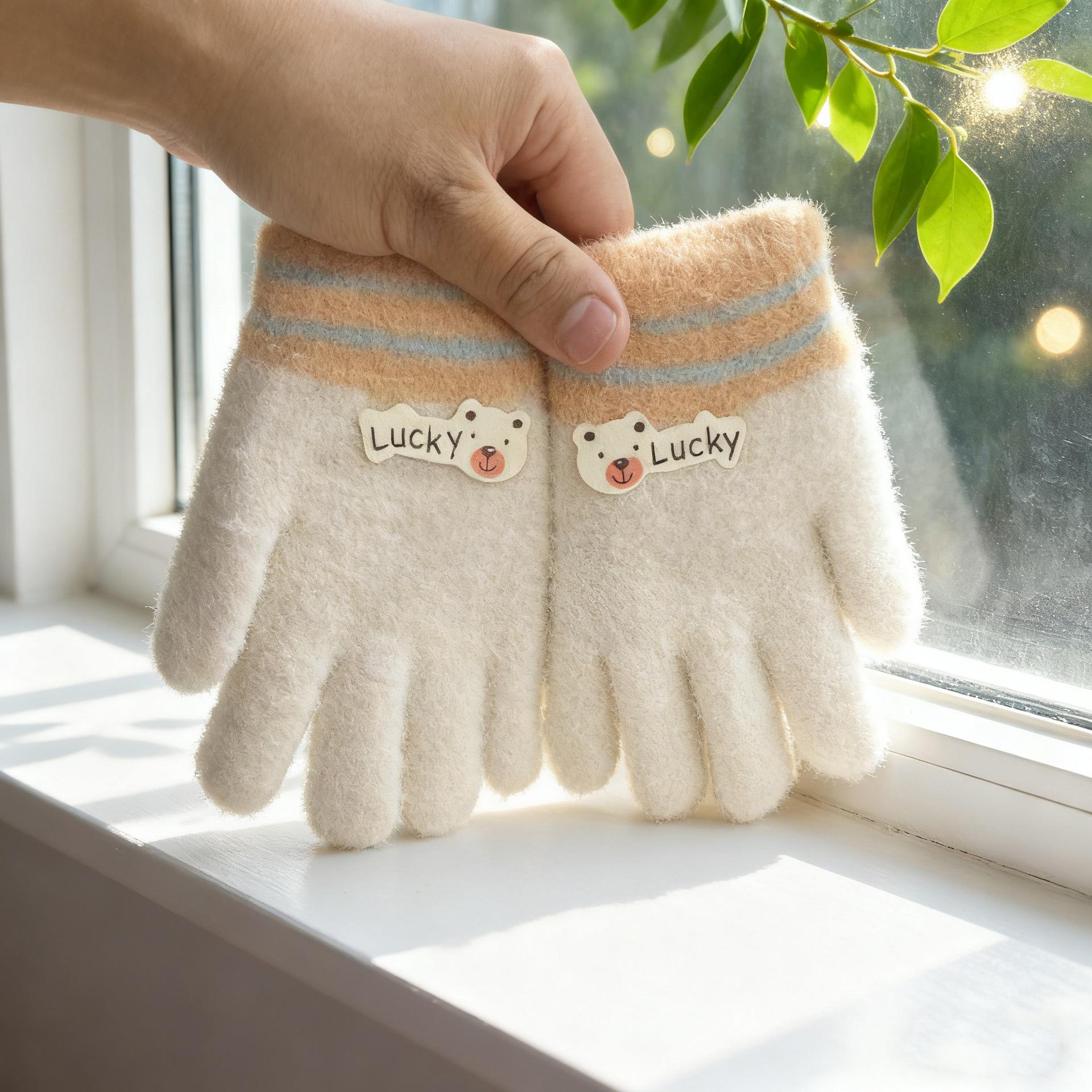 

Warm Winter Velvet Knit Cartoon Gloves for Children Ages 1-3 One Size