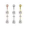 Butterfly-bow Dangled Navel Ring Piercing 14G Flower Heart Crystal CZs Belly Button Ring for Women Stainless Steel Belly Jewelry