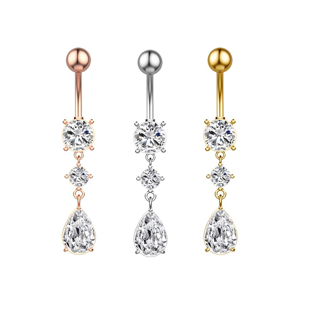 Butterfly-bow Dangled Navel Ring Piercing 14G Flower Heart Crystal CZs Belly Button Ring for Women Stainless Steel Belly Jewelry