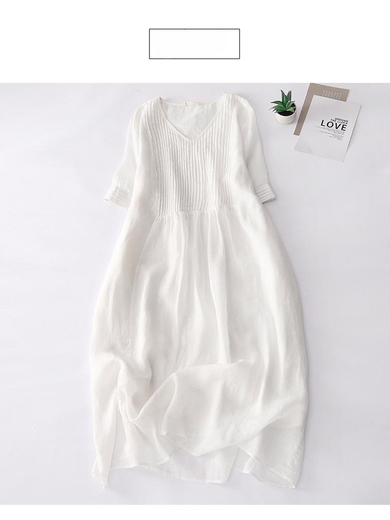 Retro Cotton and Linen Dress, Summer New Style, Short Sleeved Long Skirt for Women