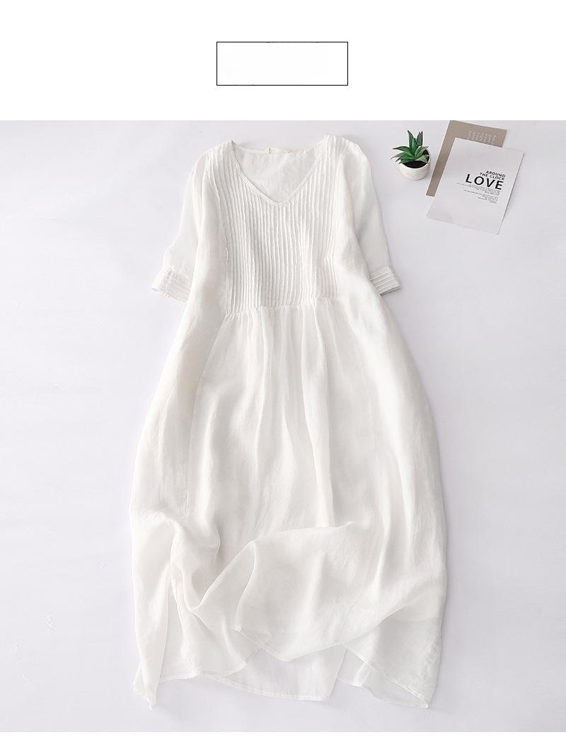 

Ретро хлопково-льняное платье, летний новый стиль, длинное платье с короткими рукавами для женщин 2XL белый