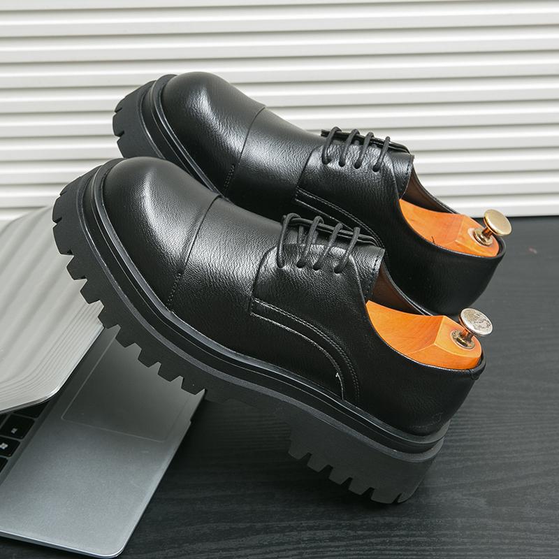 

Модные мужские туфли дерби из искусственной кожи, однотонные, на шнуровке, толстая подошва, удобные, нескользящие, профессиональные, классические, деловые, формальные туфли 45 чёрный