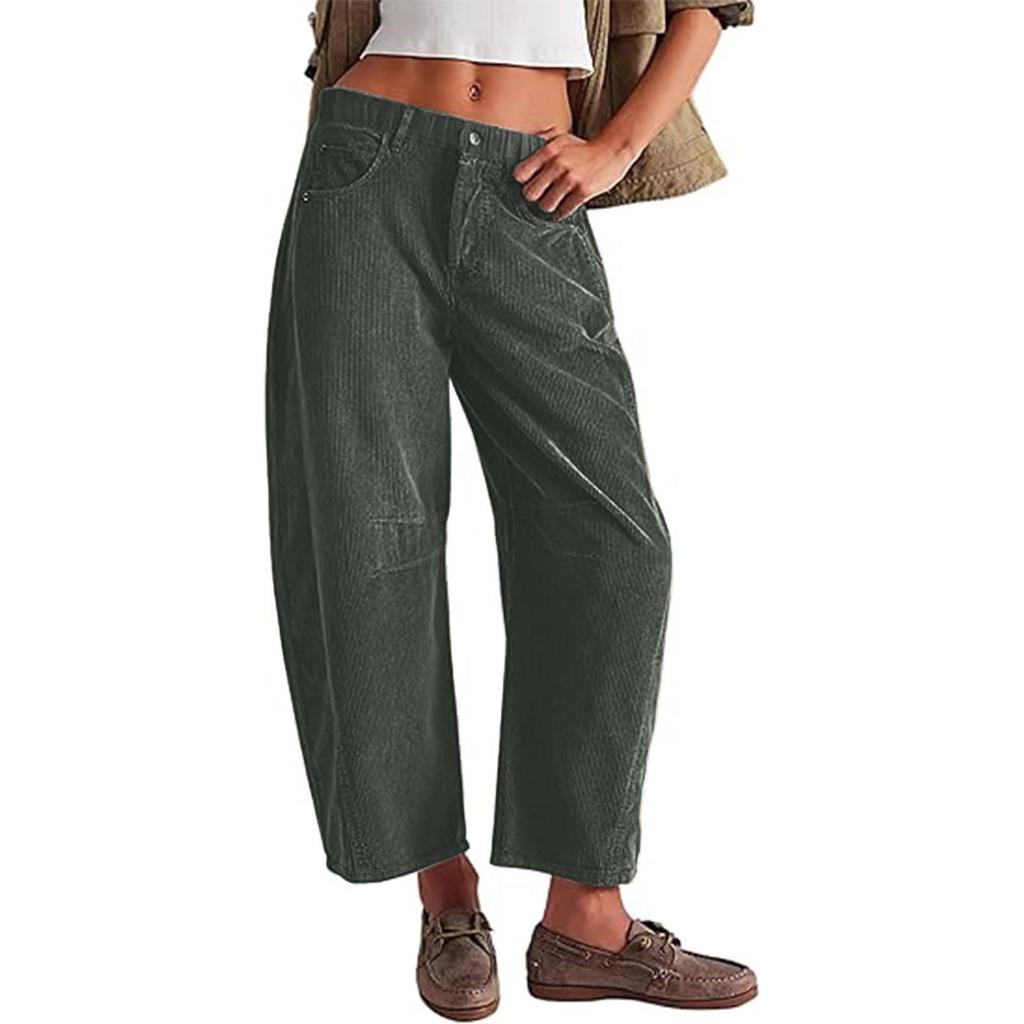 Women's Corduroy Pants Casual Women's Solid Color Corduroy Loose Straight Pants