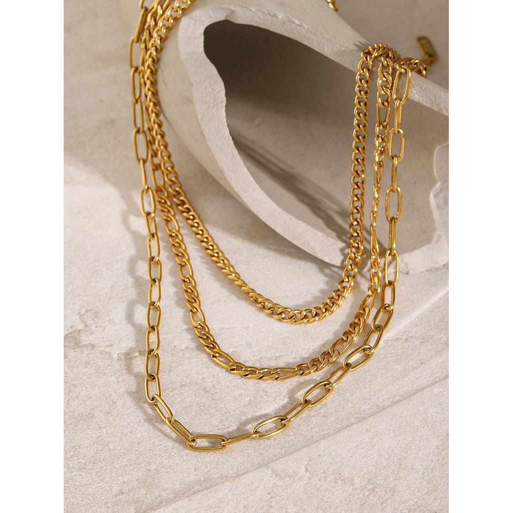 18K gold stainless steel three-layer different clavicle chain necklace European and American Internet celebrities trend the same titanium steel 
