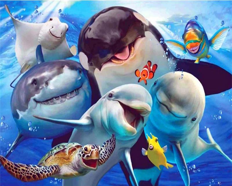 5D DIY Diamond Painting Dolphins Landscape Diamond Embroidery Cross Stitch Sea Animal Pictures Of Rhinestones Mosaic Home Decor