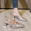 French Mary Jane Shoes High Heels Bag Head Sandals Women's Thick Heels Empty Shoes Summer Silver One-word Buckle with High Heels